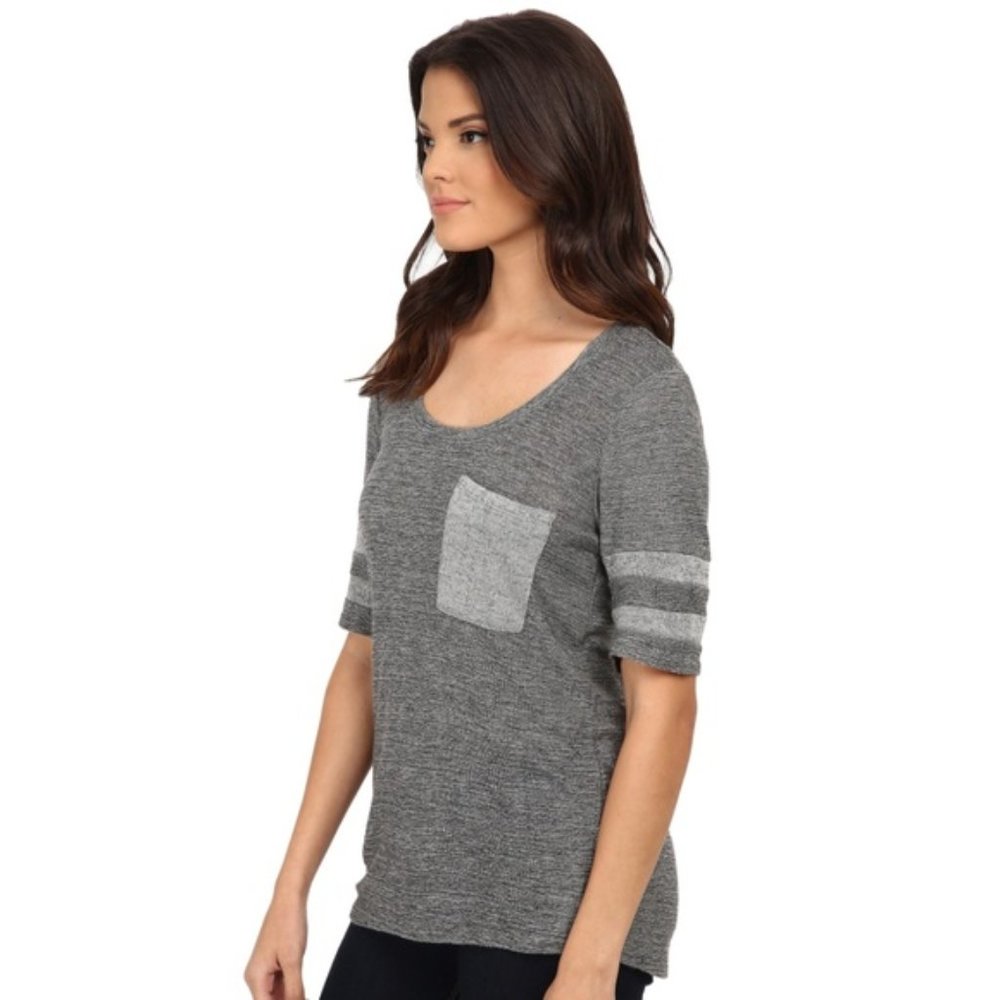 Michael Stars Melange Sweater Knit Jersey Sporty Baseball Raglan Heather Blouse